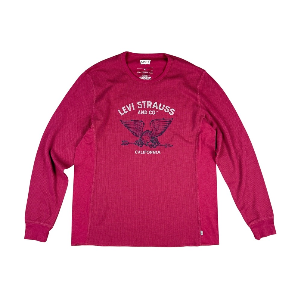 Levi's Thermal Long Sleeve Shirt Men's XL Deep Red Burgundy Eagle Graphic‎ Logo